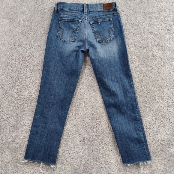 Fossil Jeans Womens Straight Size 25 Dark Wash Denim Stretch Low Rise Raw Hem - Picture 9 of 10